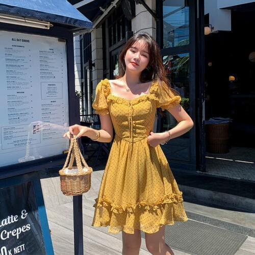 Elegant Large Size Womens slim Chiffon Dress Summer 2020 New French bellflower Dress Femme Vestido m397