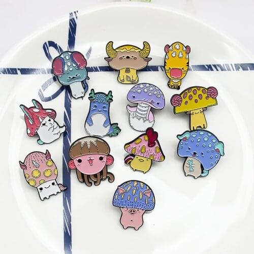 Cartoon mushroom the Chinese zodiac Enamel Pin Zodiac Animals Rat rabbit dragon snake sheep monkey dog pig Brooch Badges Jewelry