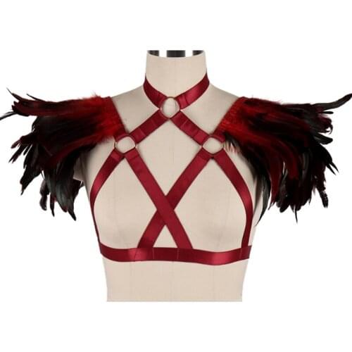 Gothic Feather Handmade Erotic Lingerie Punk Rock Rave Costume Rave Costume Womens Belt For Stocking Womens Underwear