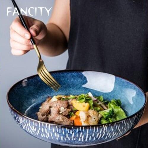 FANCITY European-style creative tableware, household large bowl of soup bowl, ceramic noodle bowl, shallow plate, large soup