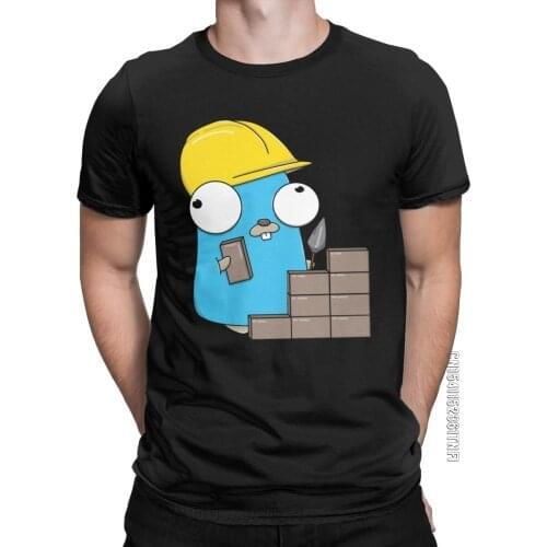 Builder Gopher Go Language T-Shirt For Men Golang Novelty Cotton Tees Round Neck Classic Short Sleeve T Shirt Gift Idea Tops