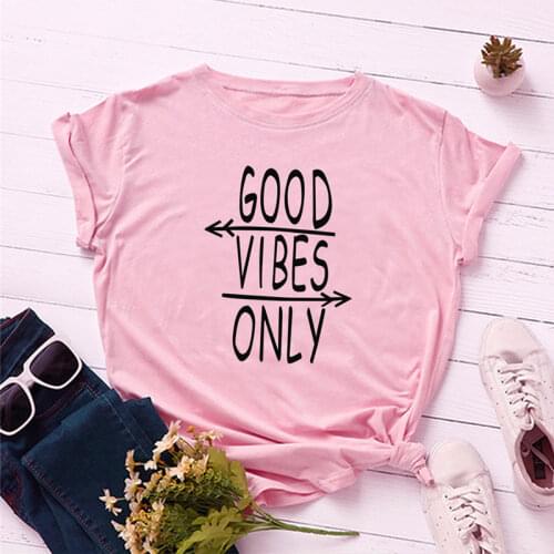 GOOD VIBES ONLY Creative leisure Letters T-Shirts 100% cotton funny o-neck short sleeve top tees t shirts for women Ladies girl