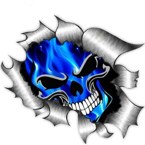 Personality Car Stickers Decor Motorcycle Decals Skull & Electric Blue Flames Decorative Accessories Creative PVC,13cm*13cm