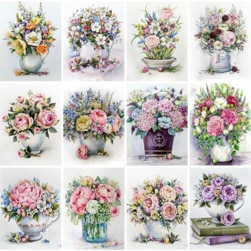 GATYZTORY Diy Frame Painting By Numbers Flower Kits For Adults DIY Framed Wall Art Home Decoration Digital Paints On Canvas