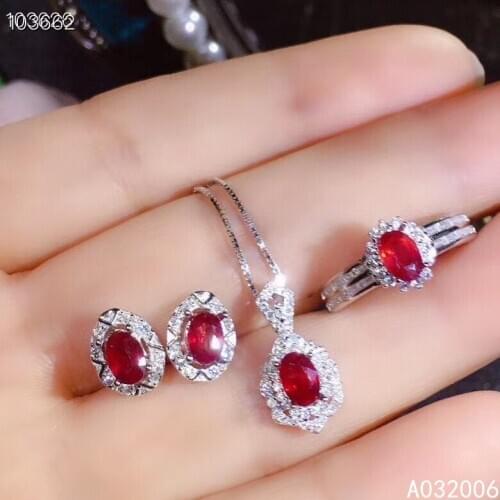 KJJEAXCMY fine jewelry 925 sterling silver natural ruby earrings ring pendant necklace classic ladies suit support testing
