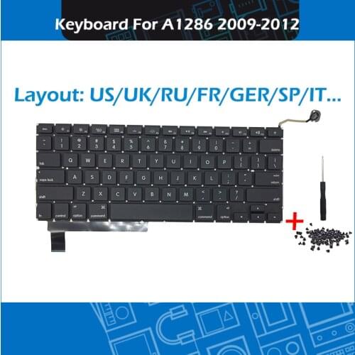 New UK ES Spanish IT Italian RU Russian Layout Replacement Keyboard For Macbook Pro 15.4" A1286 Keyboard 2009-2012 Year