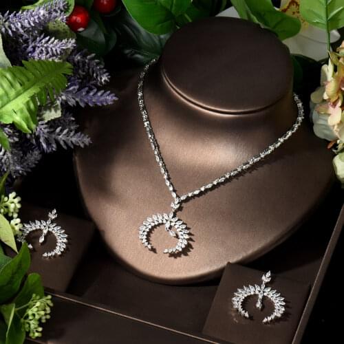 HIBRIDE Luxury 2pcs African Jewelry Set Water Drop Cubic Zirconia Wedding Earring Necklace Sets Women Bridal Party Gifts N-313