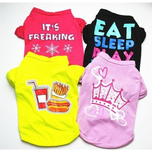 Cute Printed Summer Pets tshirt Puppy Dog Clothes Pet Cat Vest Cotton T Shirt Pug Apparel Costumes Dog Clothes for Small Dogs