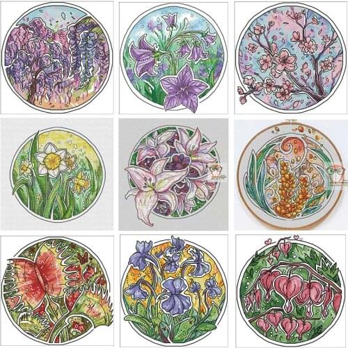 Round flower patterns counted 11CT 14CT 18CT DIY Cross Stitch Sets Chinese Cross-stitch Kits Embroidery Needlework
