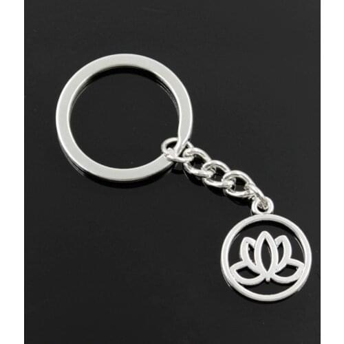 New Fashion Men 30mm Keychain DIY Metal Holder Chain Vintage Lotus Flower 23x20mm Silver Color Pendant Gift