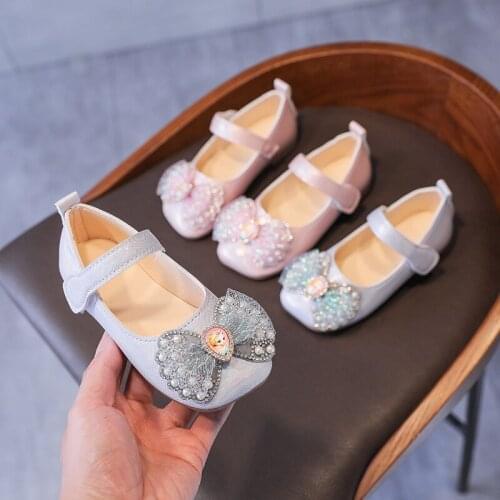 2021 Spring and Autumn New Girls Leather Shoes Square Toe Baby Non-slip Soft Sole Shoes Princess Shoes Bow Cute Flats Hot 21-30