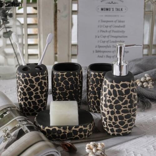 Leopard Ceramics Bathroom Accessories Portable Soap Dispenser Toothbrush Holder Soap Box Shampoo Empty Bottle Bath Supplies
