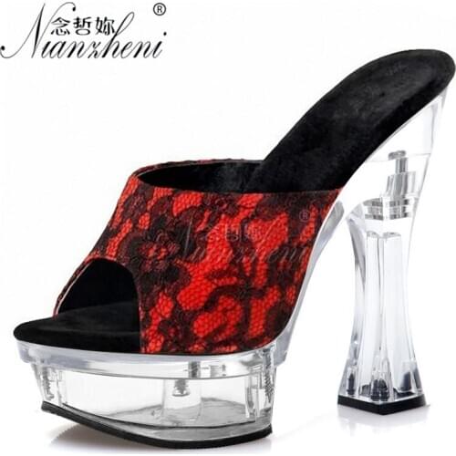 Sexy lace Mixed colors Crystal Spool heels Fetish 14CM Super High heeled shoes 6 inches Novelty Big Size Cross dressing Stripper