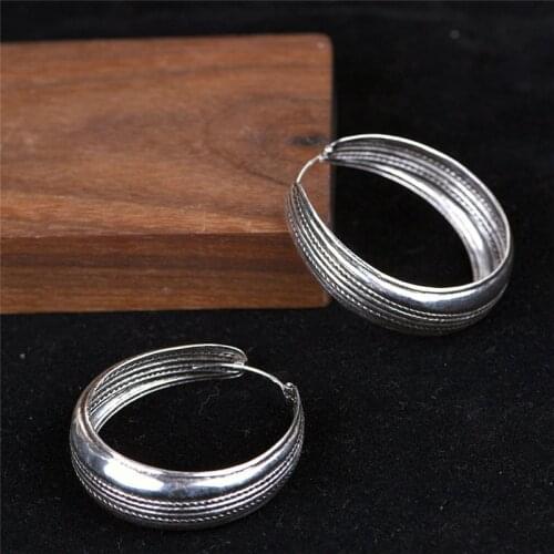 Large Hoop Earrings 925 Sterling Silver Fashion Women Earrings Round Fashion Punk Jewelry Valentine Gifts Thai Silver Simple