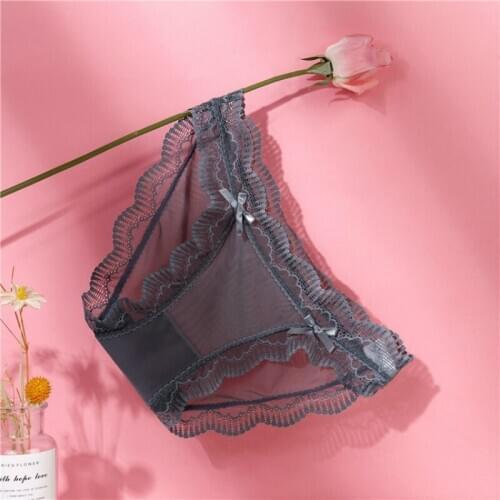 1/2/3 pcs Mesh Lace Breathable Seamless Briefs Low Waist Solid Color Sexy Transparent Panties with Bow