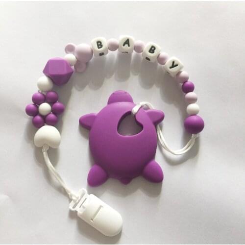Personalized Name Silicone Teething Pacifier Clips with Turtle Silicone teether Pacifier Chain Necklace for Baby Chew Toys