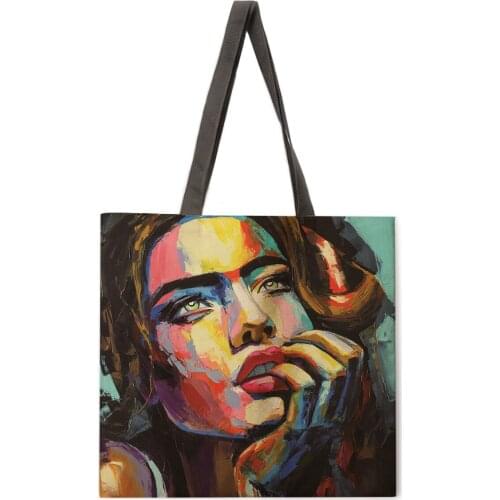 Brutalist oil painting printing shopping bag lady handbag single shoulder large capacity handbag lady tote bag