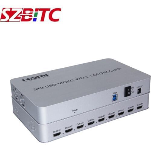 SZBITC Video Wall Controller 1x9 Image 45,135,225,315 Degrees Free Rotation Splicing 4K 1 in 9 out Video Processor RS232 Control