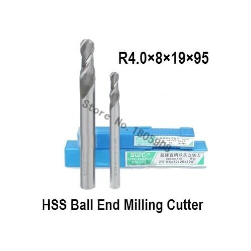 10PCS lengthening R4.0 high speed steel ball end milling cutter, straight shank white steel cutter, R alloy milling cutter