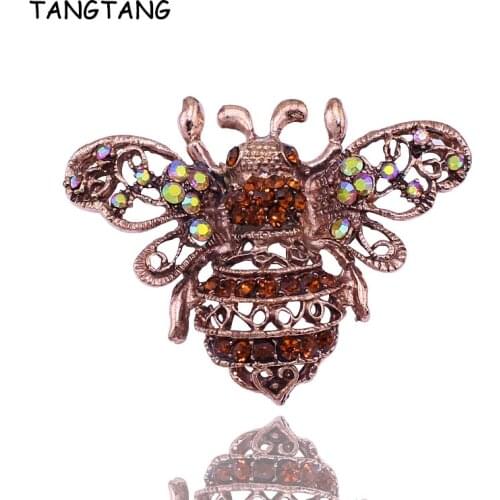 Vintage Red Bronze Plated Bee Brooch Rhinestone Crystal Pins With Yellow AB Color Stones Hot Sale Jewelry 2018 Item NO.: BH7036