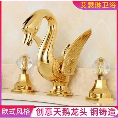 High-end atmospheric crystal handle Swan basin faucet copper gold faucet Swan basin three-hole faucet