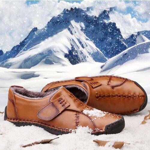 YIQITAZER Quality Rubber Soles Casual Men Shoes Oxford Loafers Snow Winter Leather Handmade Lace up Warm Wool Men Boat Shoes