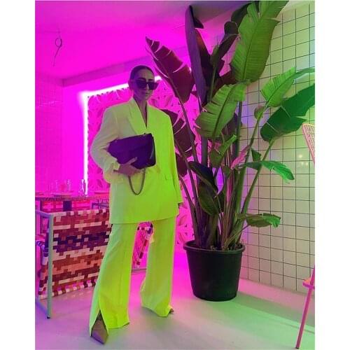 2 Pieces Oversize Women Suits Lapel Modern Casual Coat+Pant Bright Yellow Fashion Formal Party Suits For Women Custom Made