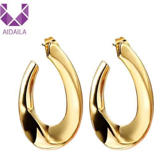 Women Brass Material Earrings Water Drop Shape Copper Metal Punk Style Korean Gift for Office Ladies Girls Friends Party New