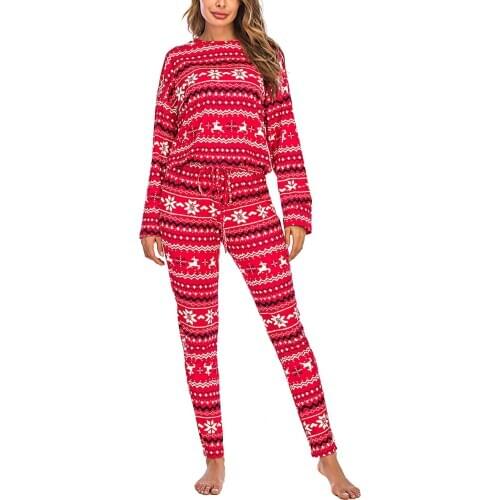Womens Sleep Top, Christmas Shorts Suit, Round Collar Snowflake Elk Print Loose Elastic Home Clothes