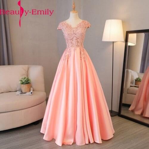 Sexy V Neck Lace Crystal Evening Dress Long 2020 Fashion Appliques Pink Lace Up Back A Line Sleeveless Pleated Evening Gown