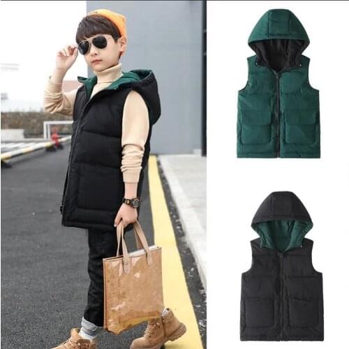 Winter Child Waistcoat Children Outerwear Autumn Coats Kids Clothes Warm Hooded Cotton Long Wear Both Sides Vest For Boys 5-15Y