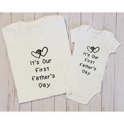 1pcs Its Our First Fathers Day Infant Bodysuit & Mens Shirt Matching Clothes Daddy and Me Outfits Fathers Day Gift