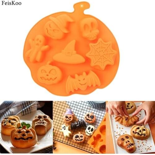 1pc Pumpkin Bat Skull Ghost Shape Halloween Silicone Mold Candy Chocolate Pudding Mold For Halloween Party Decoration Cake Tools