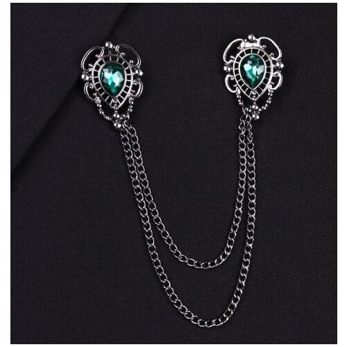 1 Unisex Vintage Metal Pin Brooch Shiny Rhinestone Shirt Collar Clamp Elegant Chain Clip Party Wedding Clothing Decoration Pins