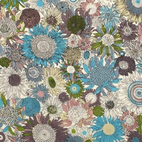 1 yard Cotton Poplin Fabric for sewing pathwork, dress, cloth, bedding - Daisy (blue) (width=145cm)