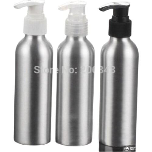 100pcs 150ml Aluminium bottle bottle with black/transparent/white pump for shampoo/lotion/emulsion/essence/serum/oil pcking