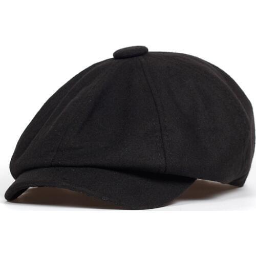 2019 New Autumn Winter Men Flat Cap black Newsboy Hats Cotton Beret Hat British Retro Men Woolen Flat Cap