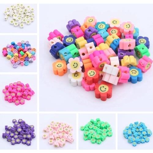 30Pcs 10mm Smile Round Beads Polymer Clay Beads Chip Disk Loose Spacer Beads for DIY Jewelry Making Necklace Bracelets Supplies