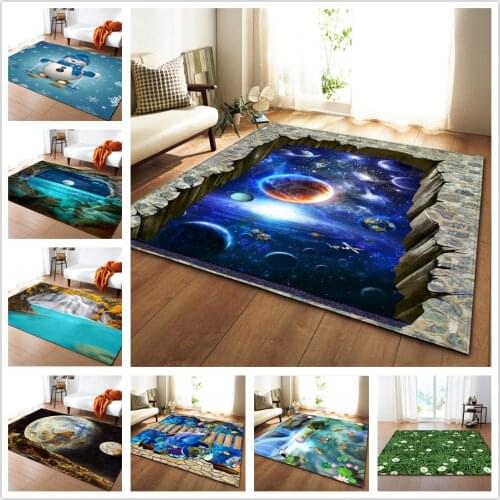 3D Carpets for Childrens Room Galaxy Space Living Room Rugs Soft Flannel Floor Area Rug Bedroom Mat Kitchen Rug for Home Decor