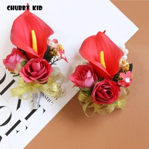 5pcs/lot ! High simulation Calla lily wedding groomsmen boutonnieres groom corsages bridal wrist flowers Bridesmaid hand flowers
