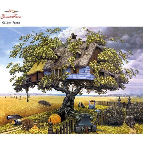 5D DIY Diamond Painting Tree House Cross Stitch Diamond Embroidery Mosaic pattern Field Rhinestone Diamond wall sticker