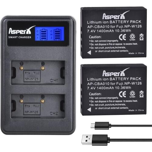 2Pcs 1400mAh NP-W126 NP W126 NPW126 Batteries + LCD Dual Charger for Fujifilm FinePix HS30EXR HS33EXR X-Pro1 X-E1 X-E2 X-M1