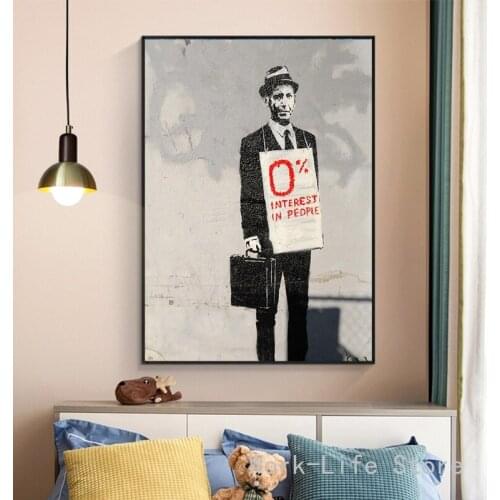 Banksy 0% Interested In People Funny Canvas Painting Scandinavian Poster and Prints Wall Art Pictures for Living Room Decoration