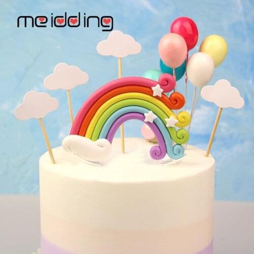 Unicorn Cake Topper Kit Cloud Rainbow Balloon Happy Birthday Banner Cake Decoration For Boy Girl Kid Birthday Unicorn Party