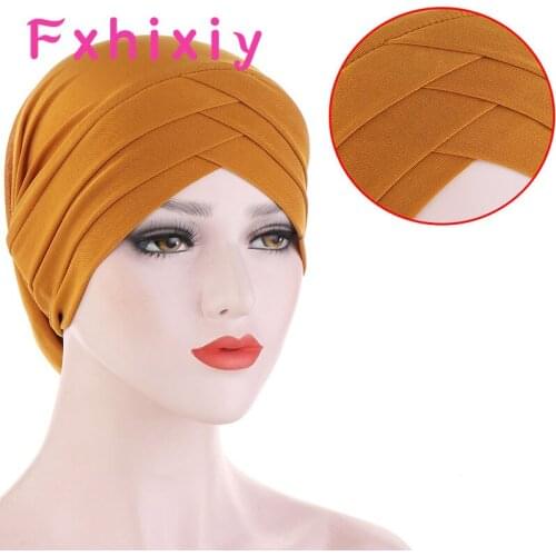 Elasticity Forehead Cross Muslim Turban Solid Color Stretch Cotton Hat Ready To Wear Women Islamic Head Scarf Inner Bonnet