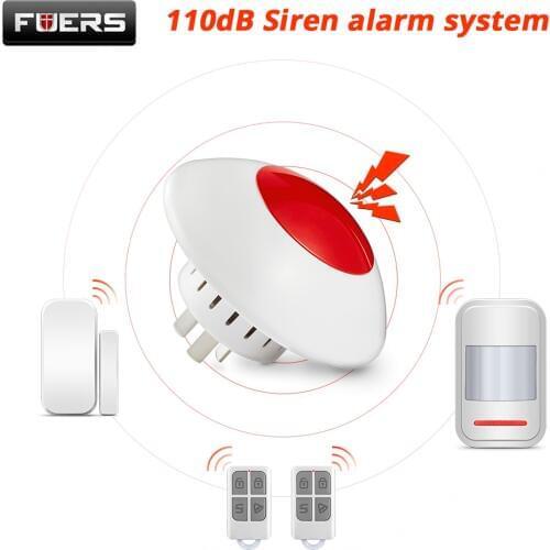 FUERS Wireless Flashing Siren Loud 110dB Siren Alarm 433MHz Horn Red Light Strobe Siren for Home Business Security Alarm System