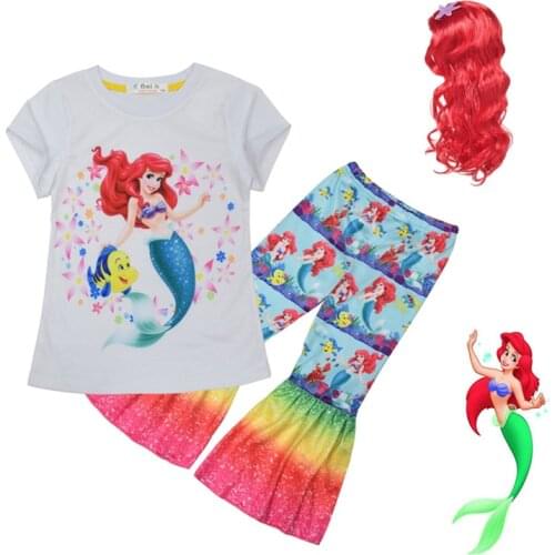 2021 Mermaid T-Shirt Flared Pants two-piece set Summer Toddler Kids Baby Girl Mermaid Flared Pants Outfits First Birthday Gift
