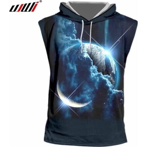 UJWI Summer Men 3d Print Galaxy Space T-shirts Planet Cap Tshirt Homme Bodybuliding Fitness Undershirt O Neck Sleeveless Shirts