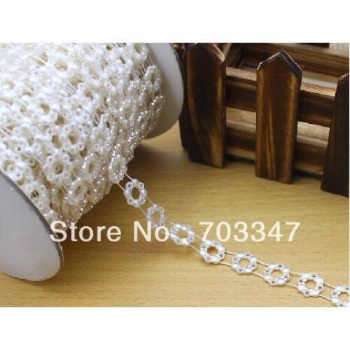 HOT SALE!!!! 6 Rolls (20 yards /Roll) X 12mm FLAT BACK Round Flower PEARL BEAD TRIM in Ivory,Sewing Triming , FREE SHIPPING