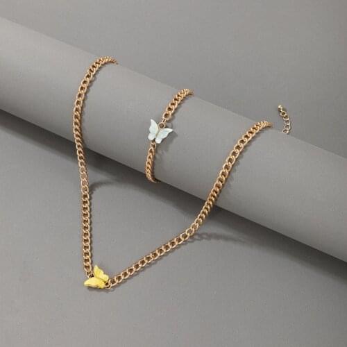 HuangTang Boho Butterfly Necklace Bracelet Set for Women Girls Colorful Acrylic Animal Choker Necklace Charming Jewelry 18690